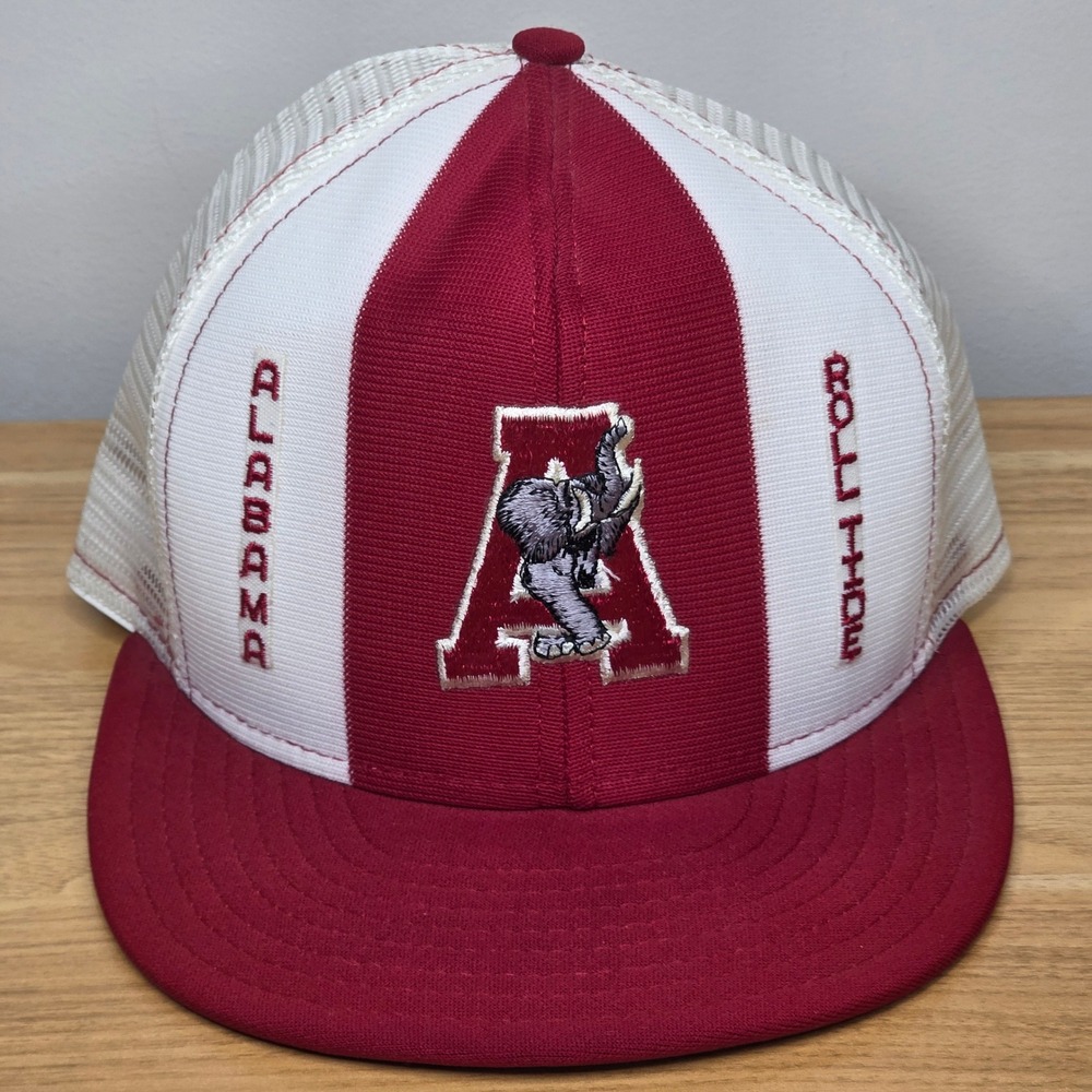 VTG Alabama Crimson Tide‎ AJD Lucky Stripes Trucker Snapback Hat ~ Made In USA